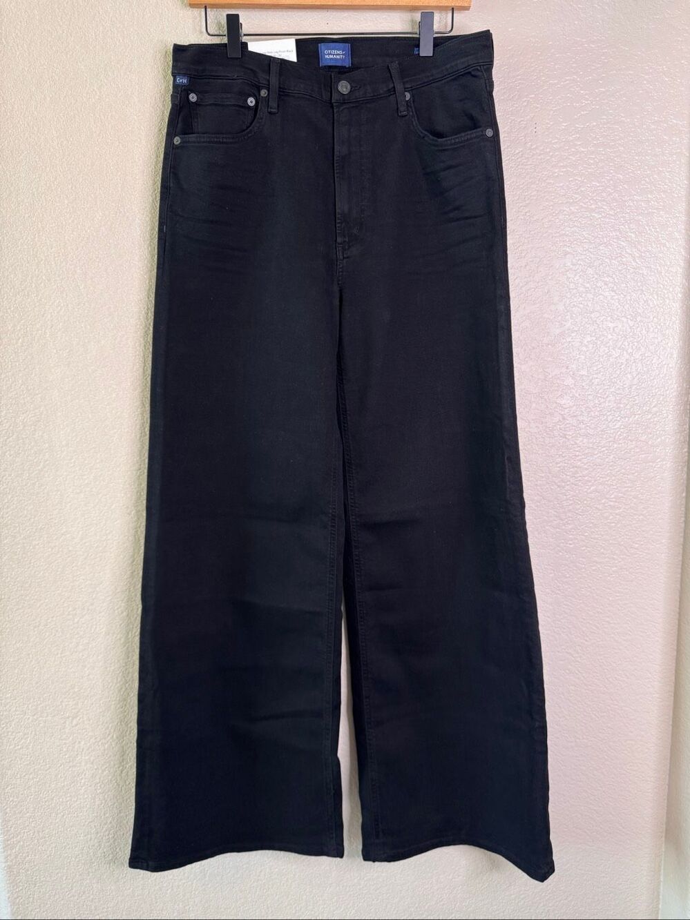 NEW Citizens of Humanity Lyra Long Wide Jeans Womens 30 Soft Black Denim Stretch